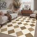 6x9 Checkered Area Rugs for Living Room Brown Machine Washable Large Rug Non-Slip Stain Resistant Low Pile Boho Accent Indoor Throw Carpet for Bedroom Dining Room Classroom