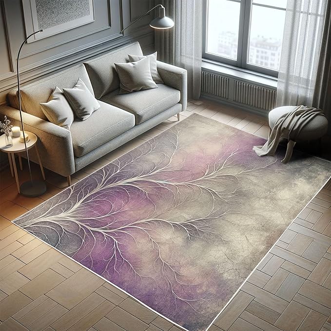 Ambesonne Branches Decorative Rug, Modern Abstract Concept Dreamy Clouds Back Leafless Tree Silhouette, Quality Carpet for Bedroom Dorm and Living Room, 5' 1" X 7' 5", Pale Purple Grey Mauve