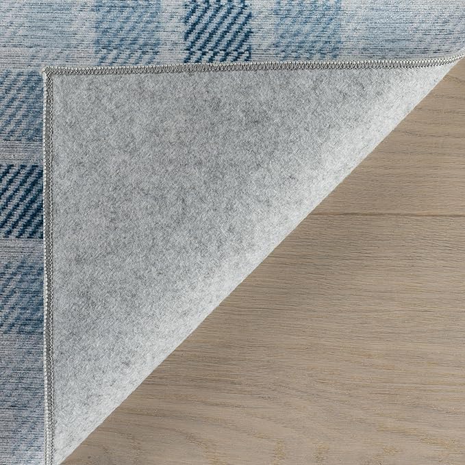 Dash & Albert Andri Plaid Blue Machine Washable Rug, 3 X 5 Feet, Blue/White Plaid Pattern
