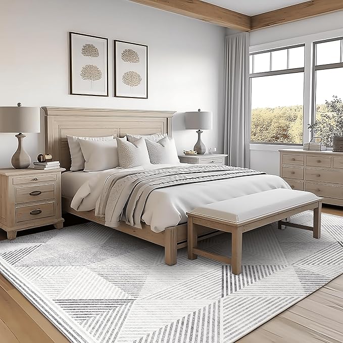 ReaLife Rugs Machine Washable Area Rug - Living Room Bedroom Bathroom Kitchen Entryway Office - Padded Low Pile Stain Resistant Premium - Modern Geometric Contemporary - Miles - Gray 4' x 6'