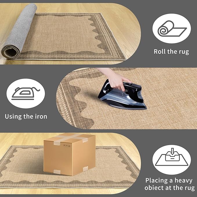 Easy Jute Rug 3x5 Outdoor Rug Scalloped Washable Rugs for Entryway Non Slip Neutral Farmhouse Indoor Outdoor Carpet for Backyard Patio Office
