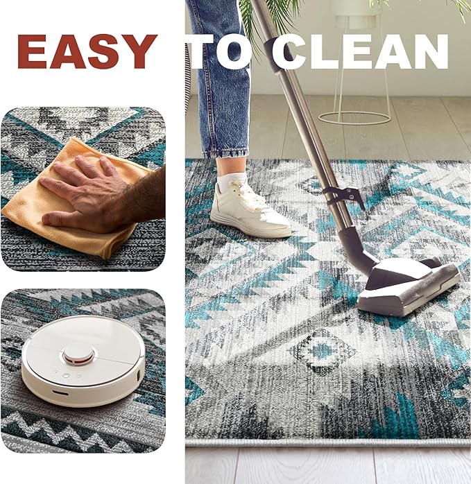 YHSF South West Native American Rug Ritz – Native Tribal American Indian Inspired Rug - Living Room, Bedroom, Hallway, Entryway & High-Traffic Area Rugs - Washable - Soft - Steel, 2 Feet x 7 Feet
