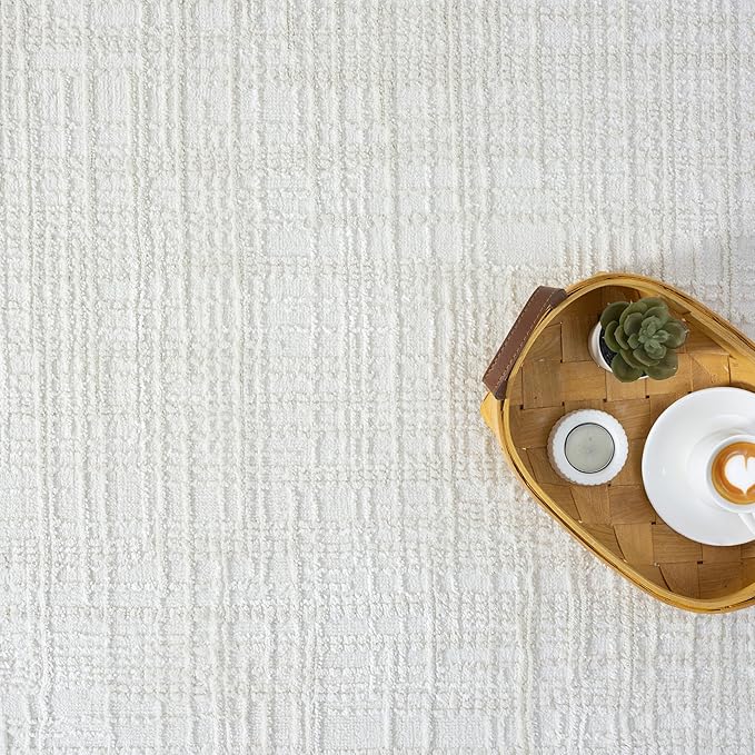 Abani Cream Area Rug - 5' x 8' - Living Room & Bedroom - Textured Weave Design - Indoor Use - Easy to Clean, Stain Resistant, Non-Shedding - Neutral Collection