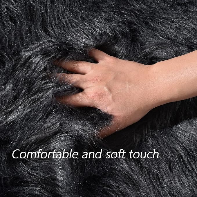 Latepis Dark Grey Round Rugs 5ft Faux Sheepskin Fur Rug for Bedroom Plush Fluffy Rug for Living Room Dorm Entertainment Room Luxury Home Decor