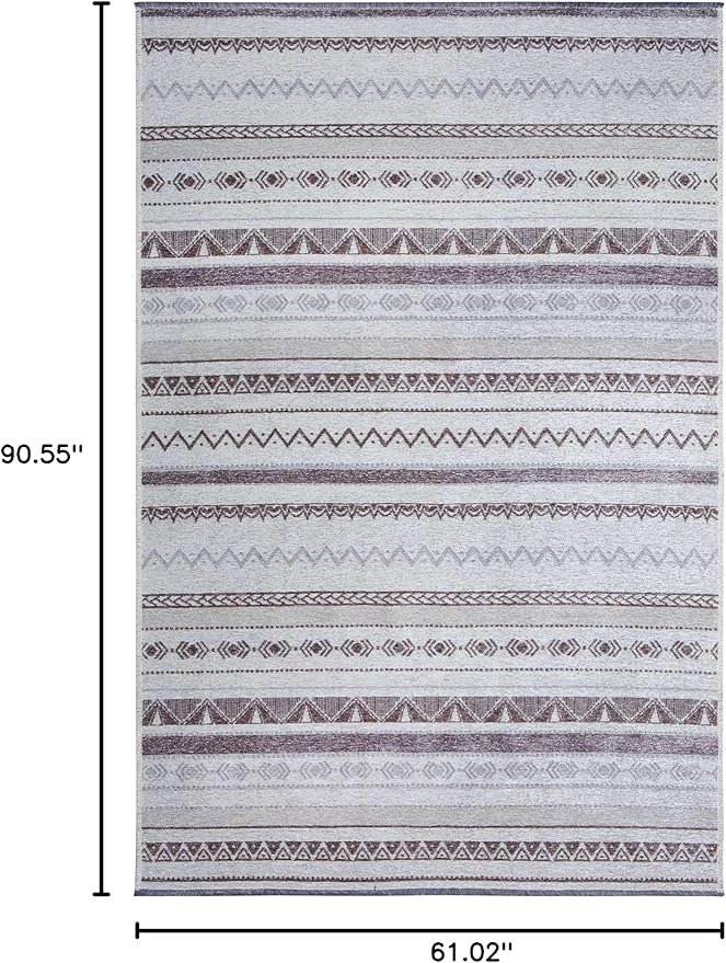 Alfa Rich 5x8 Gray Off White Washable Area Rugs for Living Room Bedroom Kitchen Decor Cotton Rug