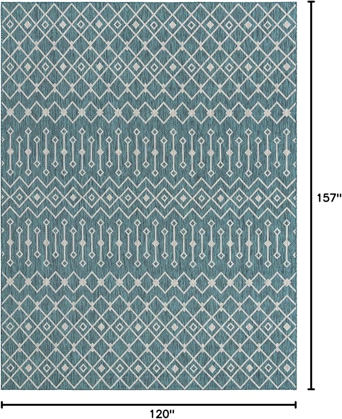 Unique Loom Outdoor Trellis Collection Area Rug - Tribal Trellis (10' x 13' 1" Rectangle, Teal/ Ivory)