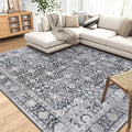 ReaLife Rugs Machine Washable Area Rug - Living Room Bedroom Bathroom Kitchen Entryway Office - Padded Low Pile Stain Resistant Premium - Boho Farmhouse Vintage - Noor - Dark Gray Ivory 5' x 7'