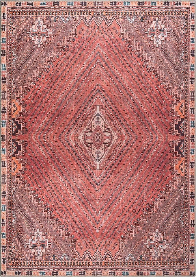 Bloom Rugs Washable Non-Slip 10x14 Rug - Red/Multicolor Traditional Bordered Area Rug for Living Room, Bedroom, Dining Room, and Kitchen - Exact Size: 10' x 14'
