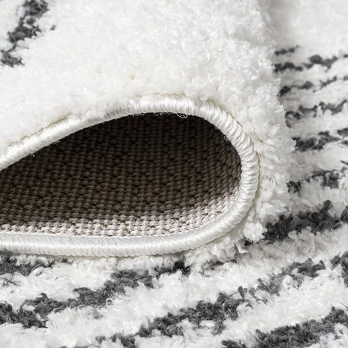 JONATHAN Y Elm Diamond Stripe Shag White/Gray Runner Rug, 2x10, Geometric, Bohemian, Contemporary, Easy-Cleaning for Living Room, Bedroom, Kitchen, Pet Friendly, Non-Shedding (MOH408A-210)