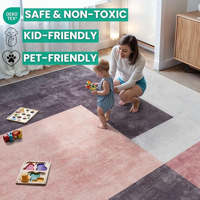 Bloom Rugs Washable Non-Slip 12 ft Runner - Pink/Dark Gray Modern Geometric Runner for Entryway, Hallway, Bathroom, and Kitchen - Exact Size: 2.5' x 12'