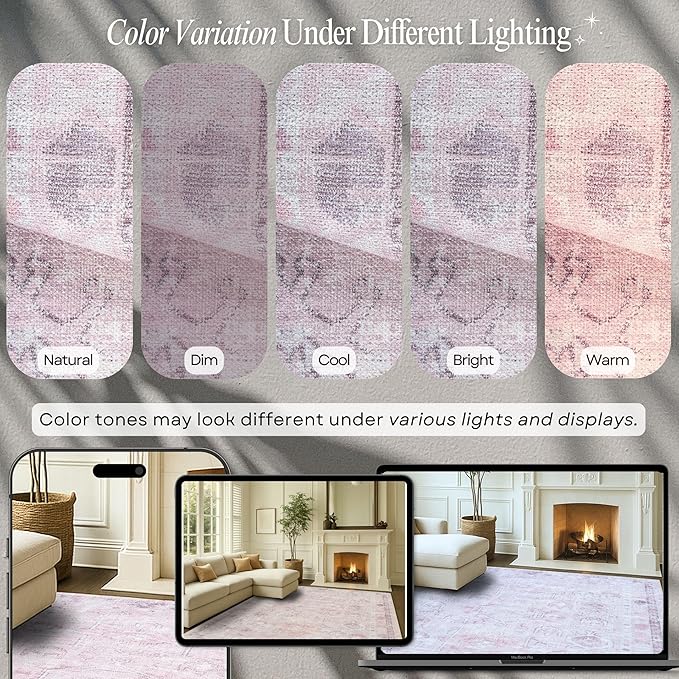 Fame Rugs Turkish Rug. Washable Vintage Oriental Antique Inspired Traditional Doormat Small Modern Area Rugs Luxury Entryway Entry Bedroom Bathroom Kitchen (412PP, 4'9 x 6'9)