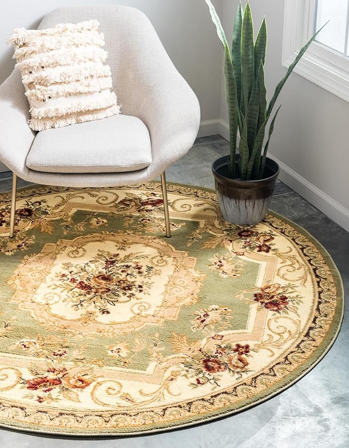 Rugs.com Chateau Collection Rug - 5 Ft Round Green Medium Pile Rug