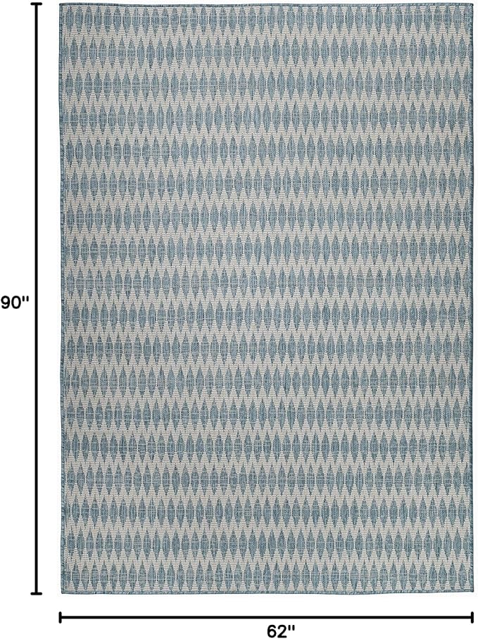 FH Home Flat Woven Outdoor Rug - Waterproof, Easy to Clean, Stain Resistant - Premium Polypropylene Yarn - Geometric - Patio, Porch, Deck, Balcony - Giza - Aqua - 5ft 2in x 7ft 6in