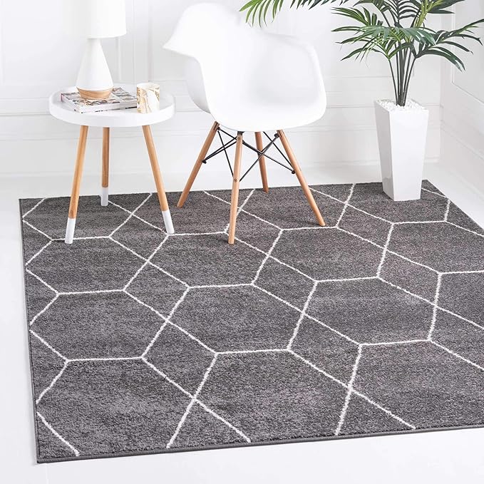 Unique Loom Trellis Frieze Collection Area Rug - Geometric (5' Square, Dark Gray/ Ivory)