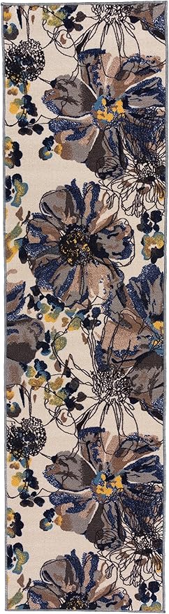 Rugshop Cream Bright Flowers Non Slip Non-Shedding Runner Rug for Hallway, Kitchen and Laundry Room, 2' x 7' (22" X 84")