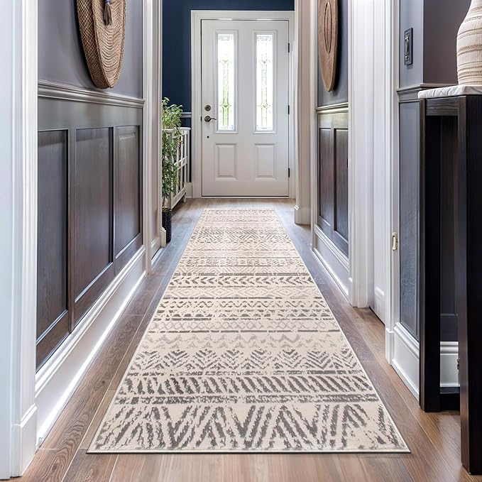 Rugshop Geometric Boho Perfect for high Traffic Areas of Your Living Room,Bedroom,Home Office,Kitchen Runner Rug 2'7" x 10' Gray