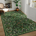 4x6 Dark Green Floral Boho Area Rug,Low-Pile Stain Resistant Non-Slip Machine Washable Carpet for Living Room,Bedroom, Kitchen,Entryway,Dining Room, Nursery