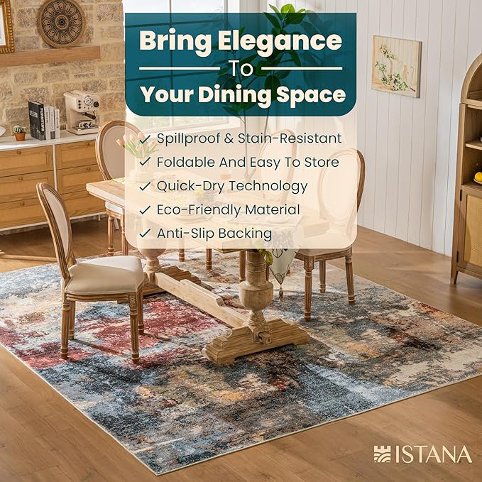 Istana 8x10 Area Rug - Multi/Red 8x10 Rugs for Living Room - Foldable Rugs for Bedroom - Stain Resistant Washable Rug - Eco-Friendly Area Rugs - Easy to Clean Living Room Rug