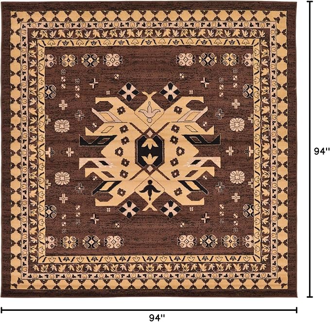 Unique Loom Taftan Collection Border Geometric Tribal Inspired Design Area Rug (8' 0 x 8' 0 Square, Brown/ Tan)