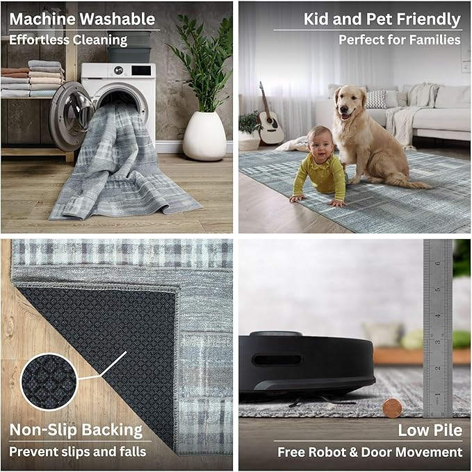 Bloom Rugs Washable Non-Slip 6' x 9' Rug - Gray Striped Area Rug for Living Room, Bedroom, Dining Room, and Kitchen - Exact Size: 6' x 9'