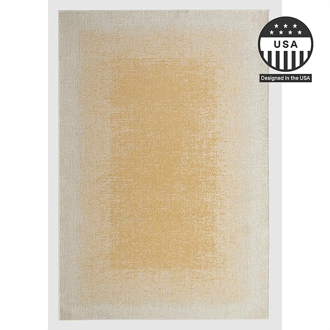 FH Home Outdoor Rug - Waterproof Easy to Clean Stain Resistant - Patio Indoor Outdoor Porch Deck Balcony Entryway - Ombre Modern - Dhruva - Yellow - 5ft 2in x 7ft 6in