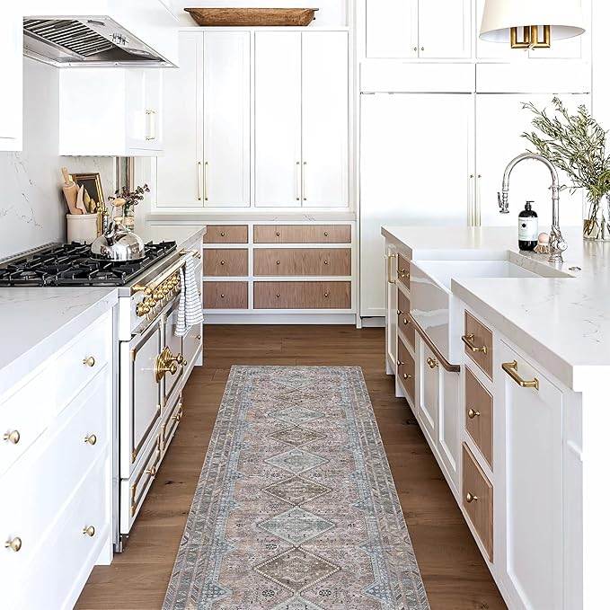 Washable Area Rug. Modern Farmhouse. Vintage. Turkish. Bohemian. Distressed. Oriental. Traditional. Rugs for Living Room. Dining. Bedroom. Office. Entryway. Foyer. (863BM, 2'5 x 9'8)