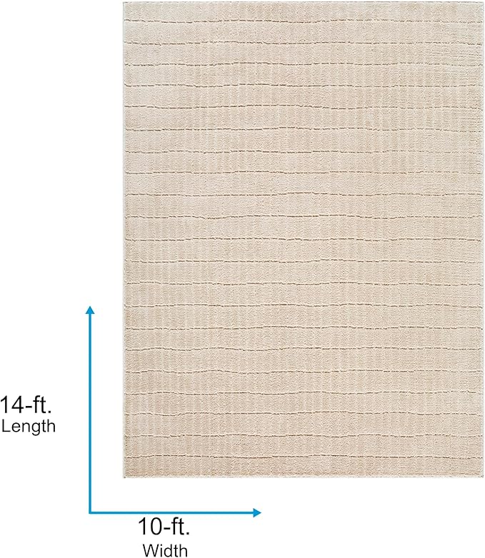 Livabliss x Our PNW Home Cascade Minimalist Striped Area Rug, 10' x 14', Light Brown