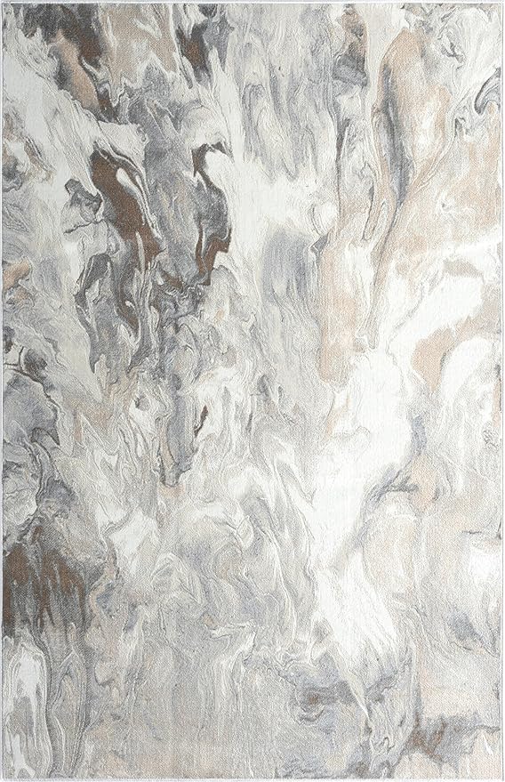 Abani Regal Beige Grey Area Rug for Living Room, Bedroom - Swirl Abstract Pattern - 6' x 9' - Durable & Easy to Clean Washable