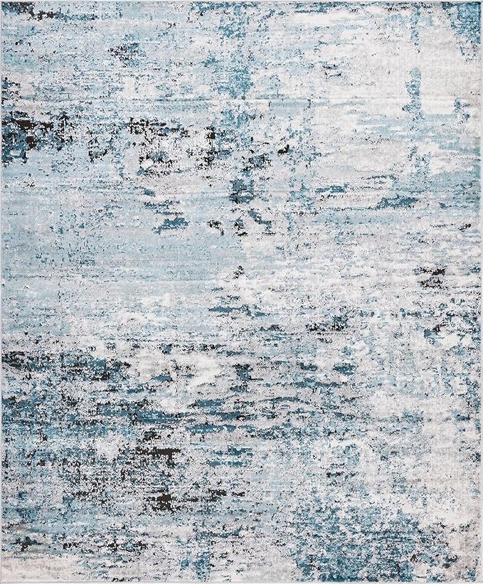 Rugs.com Leipzig Collection Area Rug – 8X10 Blue Low-Pile Rug Perfect for Living Rooms, Large Dining Rooms, Open Floorplans