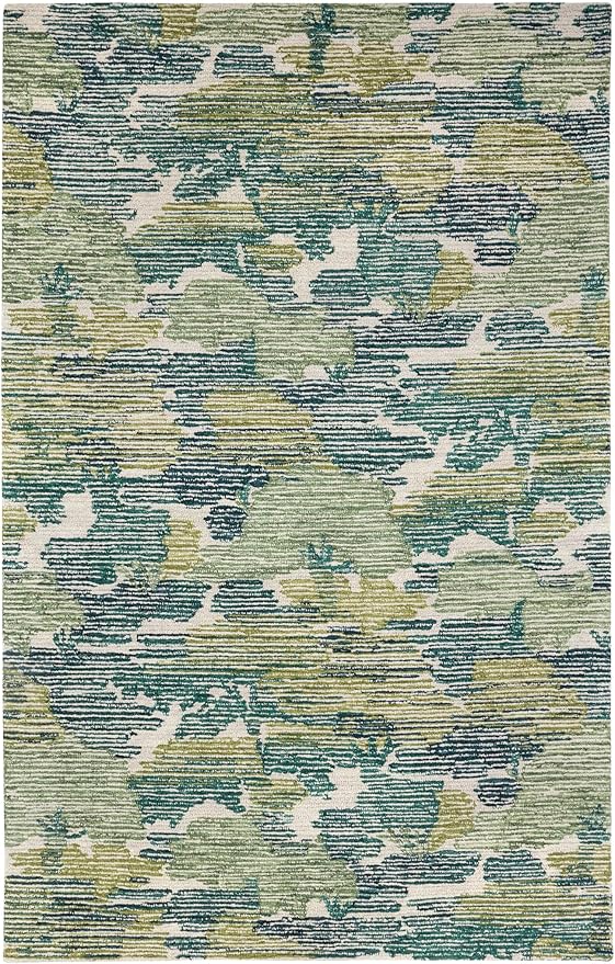 Dash & Albert Ladycross Green Hand Hooked Wool Rug, 7.5 X 9.5 Feet, Green Graphic Pattern