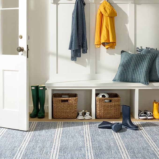 Dash and Albert Malta Blue Machine Washable Area Rug - 2.5' x 8' Runner Blue Stripe Washable Accent Rug - Durable, High Traffic Areas Kitchen, Mudroom, Hallways