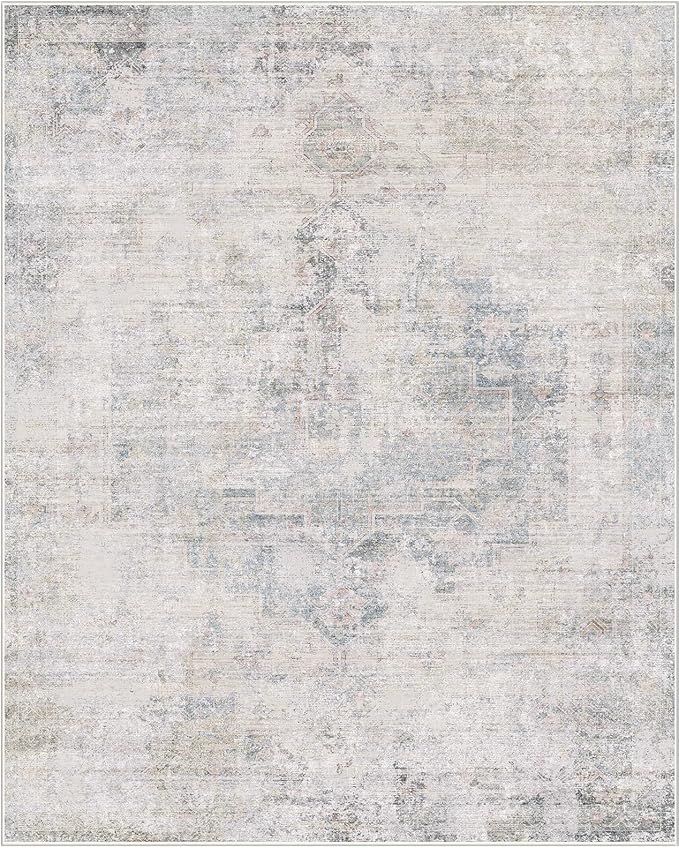 Light Blue Area Rugs for Living Room - 7x10 Washable Modern Abstract Rug for Bedroom, Dining Room Under Table, Home Office, Soft Washable & Stain Resistance (Dusty Blue)