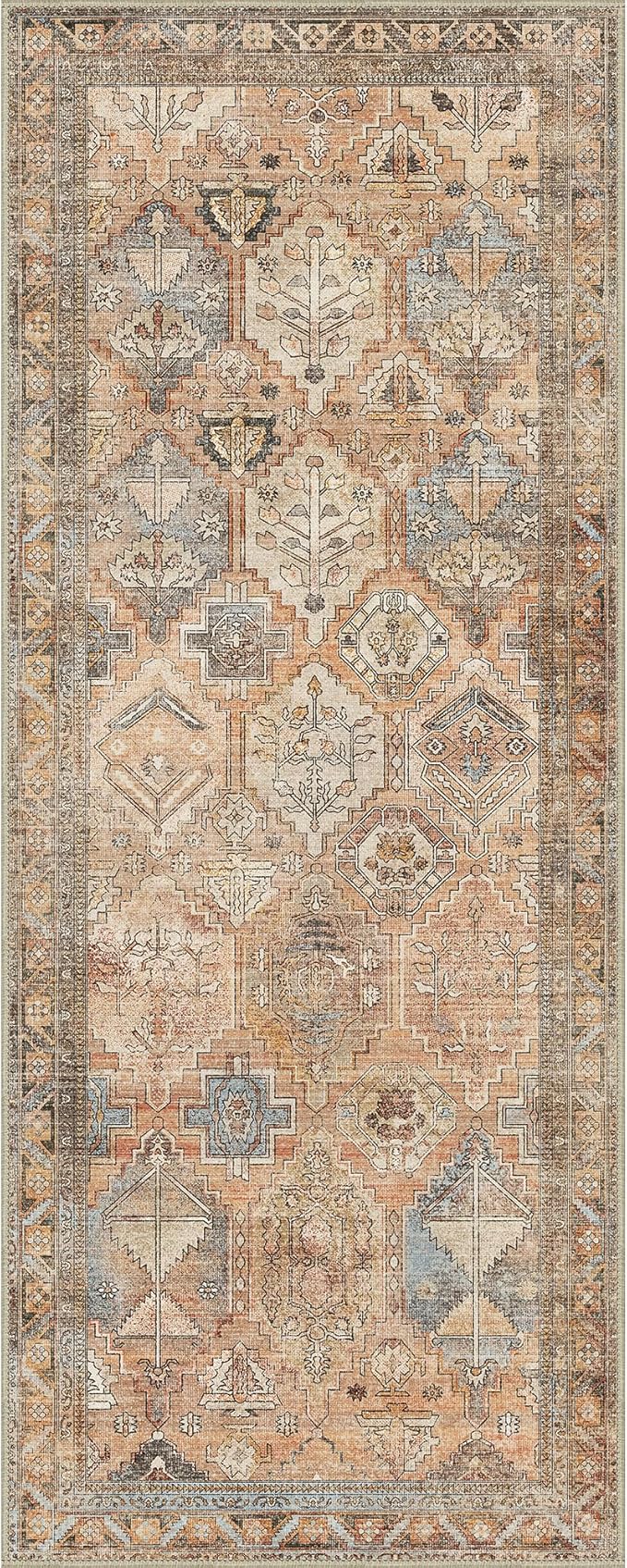 Bavni Runner Rugs 2x5 Kitchen Rug for Hallways Entryway, Washable Vintage Print Carpet, Ultra-Thin Low Pile Lightweight Rug with Non Slip Backing, Sunset Yellow
