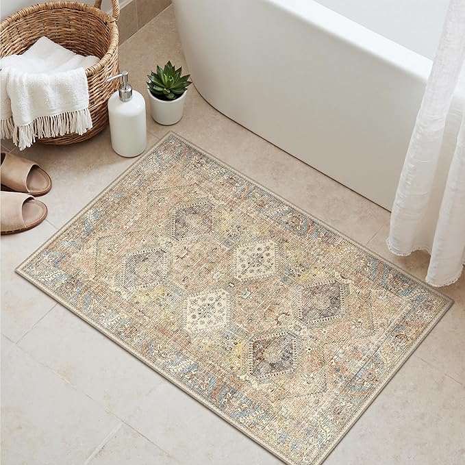 Bavni Clearance 2x3 Rugs for Entryway Indoor, Machine Washable Area Rug Non Slip, Vintage Distressed Throw Rugs, Ultra-Thin Small Entry Carpet, Low Pile Door Mat for Entrance, Bedroom, Bathroom, Wood