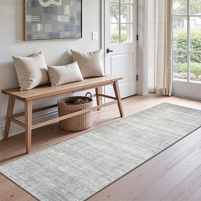 Valenrug Washable Rugs 2x6 - Stain Resistant 2x6 Area Rugs for Living Room, Non Slip Backing Large Area Rugs for Bedroom, Folable Machine Washable Area Rug (2'x6', Grey)