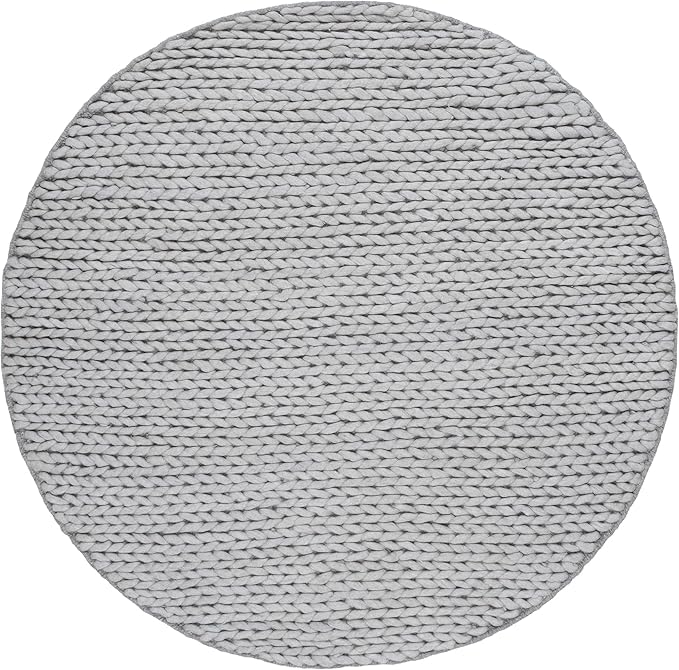 nuLOOM 6 Round Penelope Wool Braided Handmade Area Rug, Light Grey, Solid Rustic Farmhouse Style, For Bedroom, Living Room, Hallway, Entryway