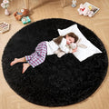 Andency Black Round Area Rug for Bedroom, Soft Shag Circle Rug 4x4 for Room, Fluffy Faux Fur Carpet for Home Decor, Circular Fuzzy Plush Rug for Living Room Playroom