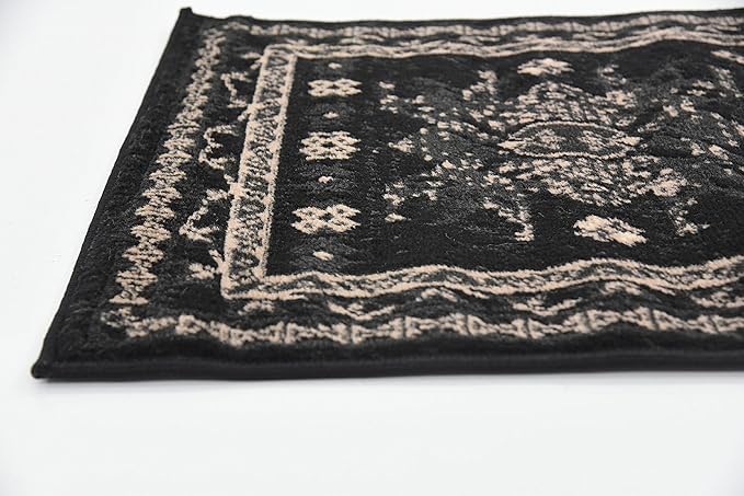 Unique Loom Taftan Collection Border Geometric Tribal Inspired Design Area Rug (2' 2 x 8' 2 Runner, Black/ Gray)