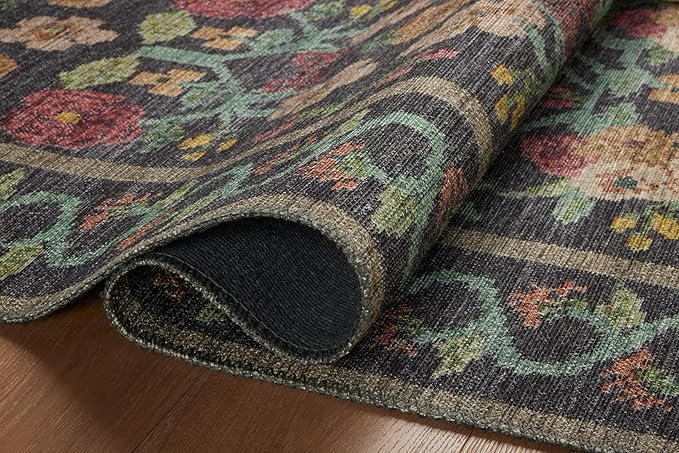 Loloi Rifle Paper Co. Rosa Collection RSA-01 Black 2'-0" x 5'-0" Accent Rug