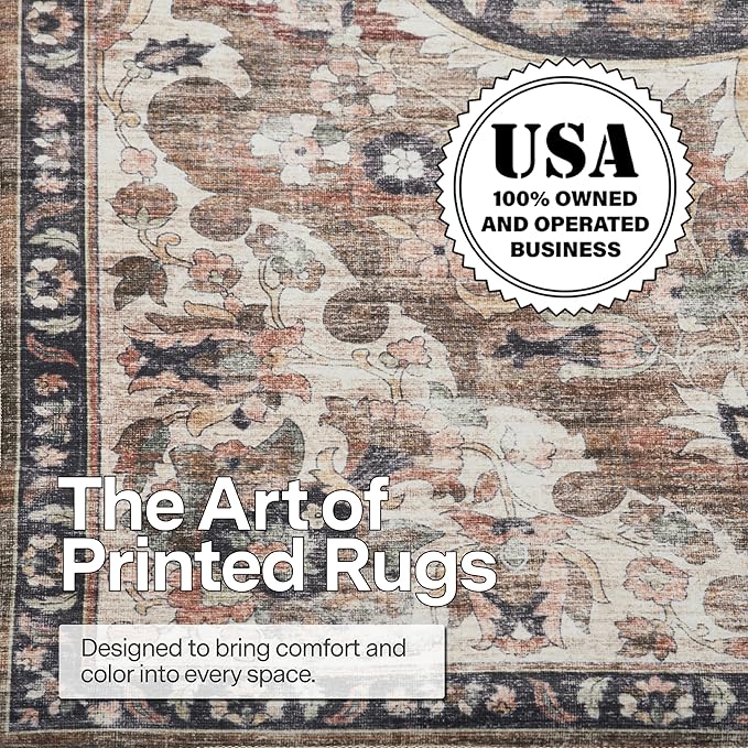 ReaLife Rugs Machine Washable Area Rug Runner - Living Room Bedroom Bathroom Kitchen Entryway Office - Padded Low Pile Stain Resistant Premium - Boho Farmhouse Vintage - Joy - Brown Beige 2'6" x 8'