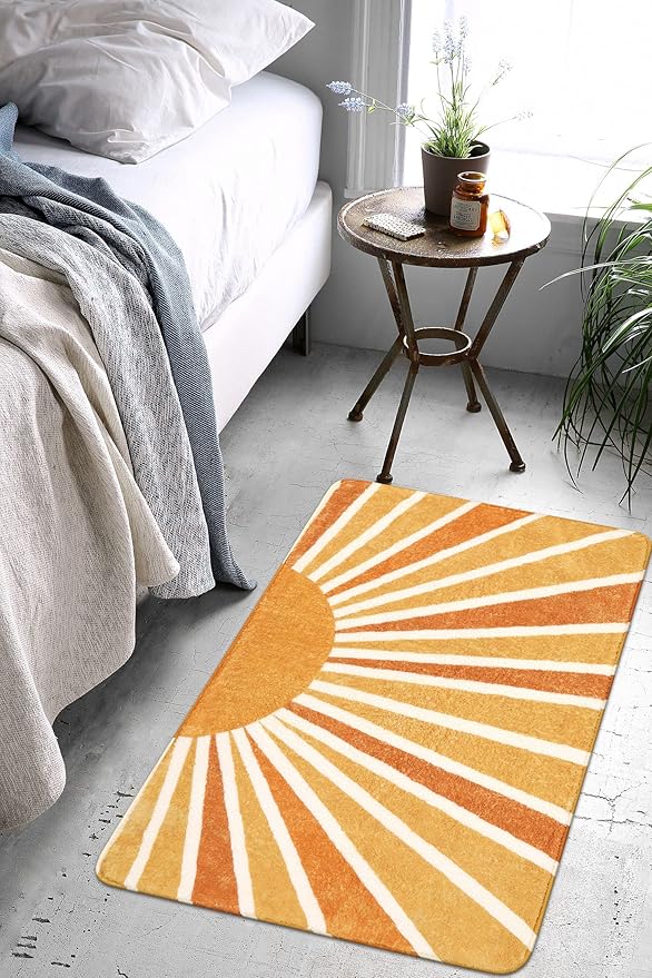 Lahome Boho Sun Print Area Rug - 2x3 Small Washable Rug Modern Abstract Non-Slip Area Rug Accent Distressed Throw Rugs Floor Carpet for Bedrooms Living Laundry Room entryway Rug (2'x3', Rainbow Sun)