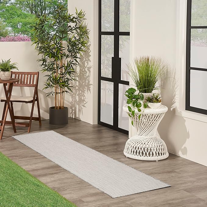 Nourison Home Courtyard Ivory Silver 2'2" x 10' Area Rug - Easy Clean, Non Shedding, Bed Room, Living Room, Dining Room, Kitchen (10' Runner)