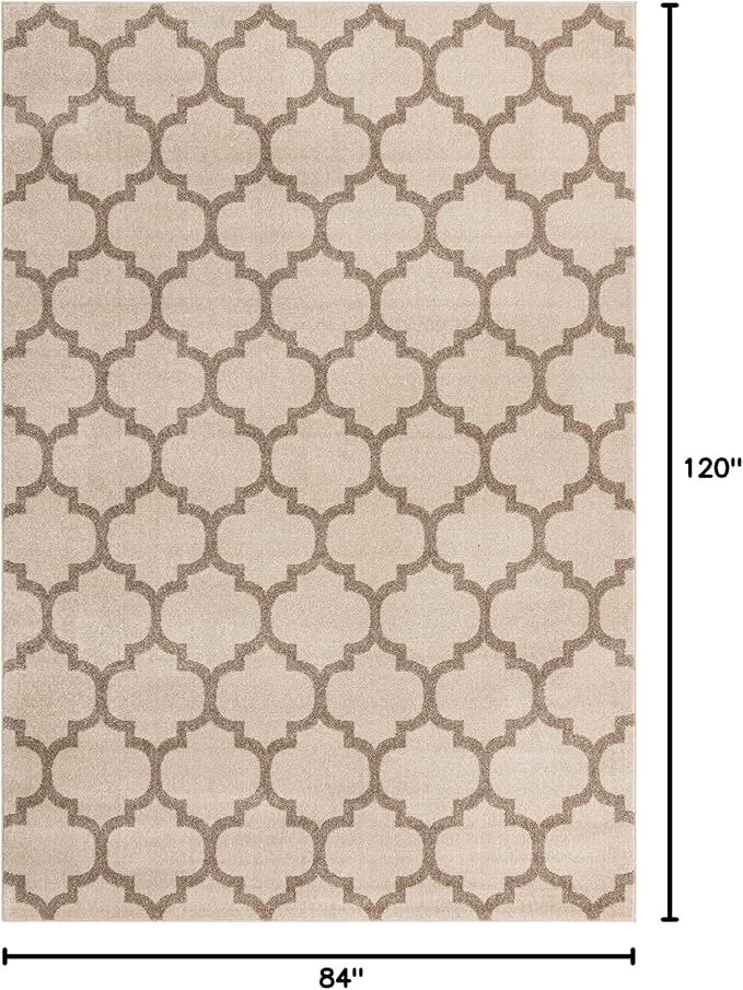 Rugs.com Lattice Collection Rug – 7' x 10' Beige Medium Rug Perfect for Bedrooms, Dining Rooms, Living Rooms