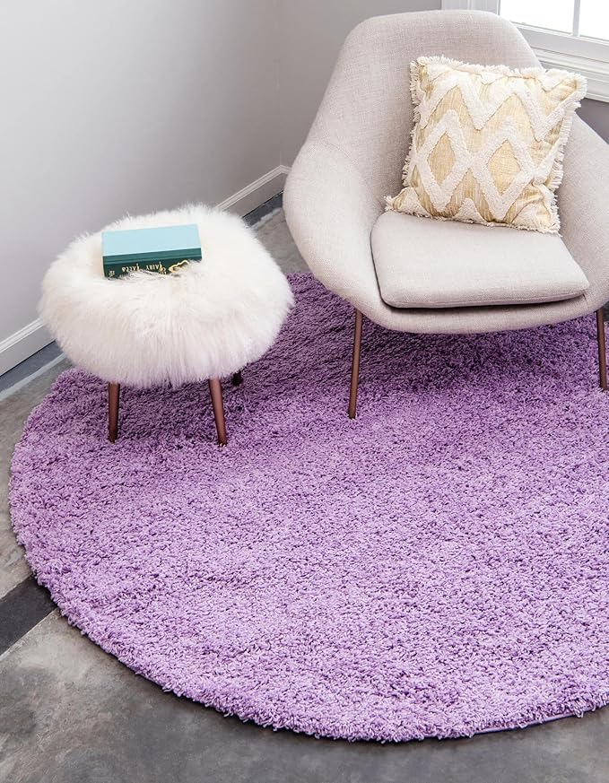 Unique Loom Solid Shag Collection Area Rug (7' 1" Round, Lilac)