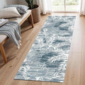 Blue White Tropical Runner Rug 4x12ft - Indoor Outdoor Non-Shedding Washable Carpet, Soft Durable Floor Mat for Patio, Hallway, Kitchen, Living Room