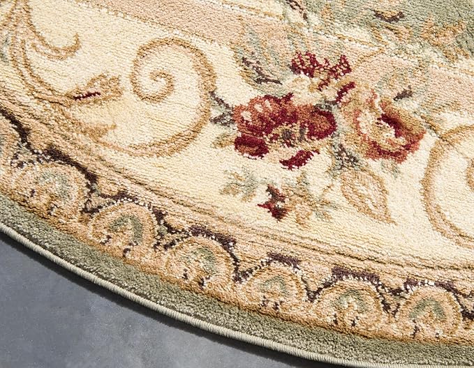 Rugs.com Chateau Collection Rug – 13' Round Green Medium Rug Perfect for Kitchens, Dining Rooms