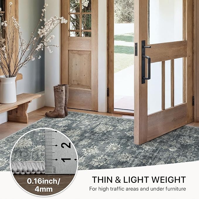 GENIMO Runner Rug 2'6''x8 Non Slip Machine Washable Vintage Hallway Runner Rug, Low Pile Lightweight Rugs for Entryway, Hallway, Kitchen and Corridor, Ashen Taupe