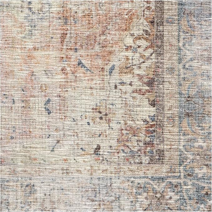 RUGGABLE Washable Vintage Area Rug – Sarrah Coral 4x6, Stain-Resistant, Non-Slip – Medium Machine Washable Rugs for Living Room, Bedroom, Hallway, Entryway & Office–with Cushioned Pad
