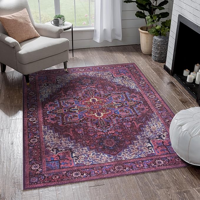 Fame Rugs Turkish Rug. Washable Vintage Oriental Antique Inspired Traditional Doormat Small Modern Area Rugs Luxury Entryway Entry Bedroom Bathroom Kitchen (398RR, 2'5 x 6'9)