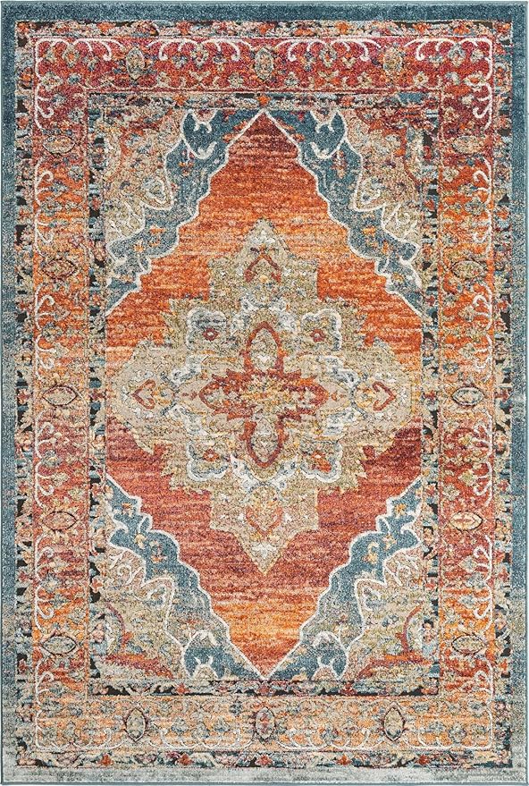 Unique Loom Isabella Collection Area Rug - Rossellini (6' 1" x 9' Rectangle, Rust Red/ Beige)